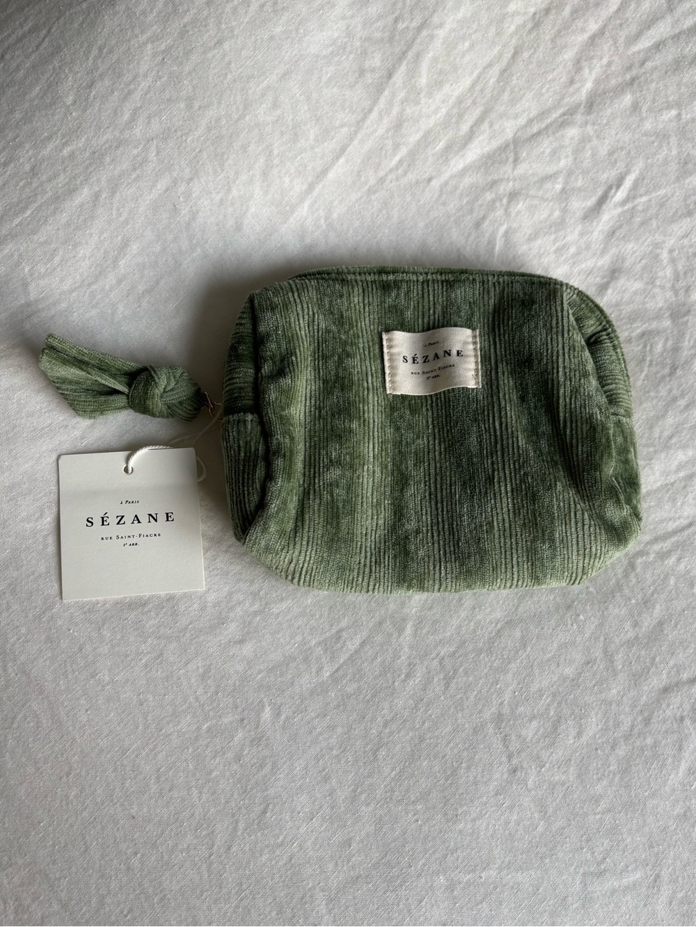 Sezane Green Makeup Bag Corduroy Velvet